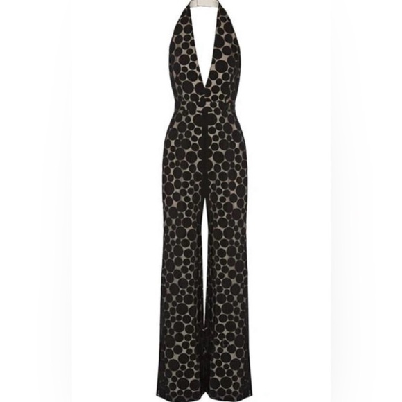 CUSHNIE Halter Neck Polka Dot Jumpsuit in black size 8 - Picture 2 of 11